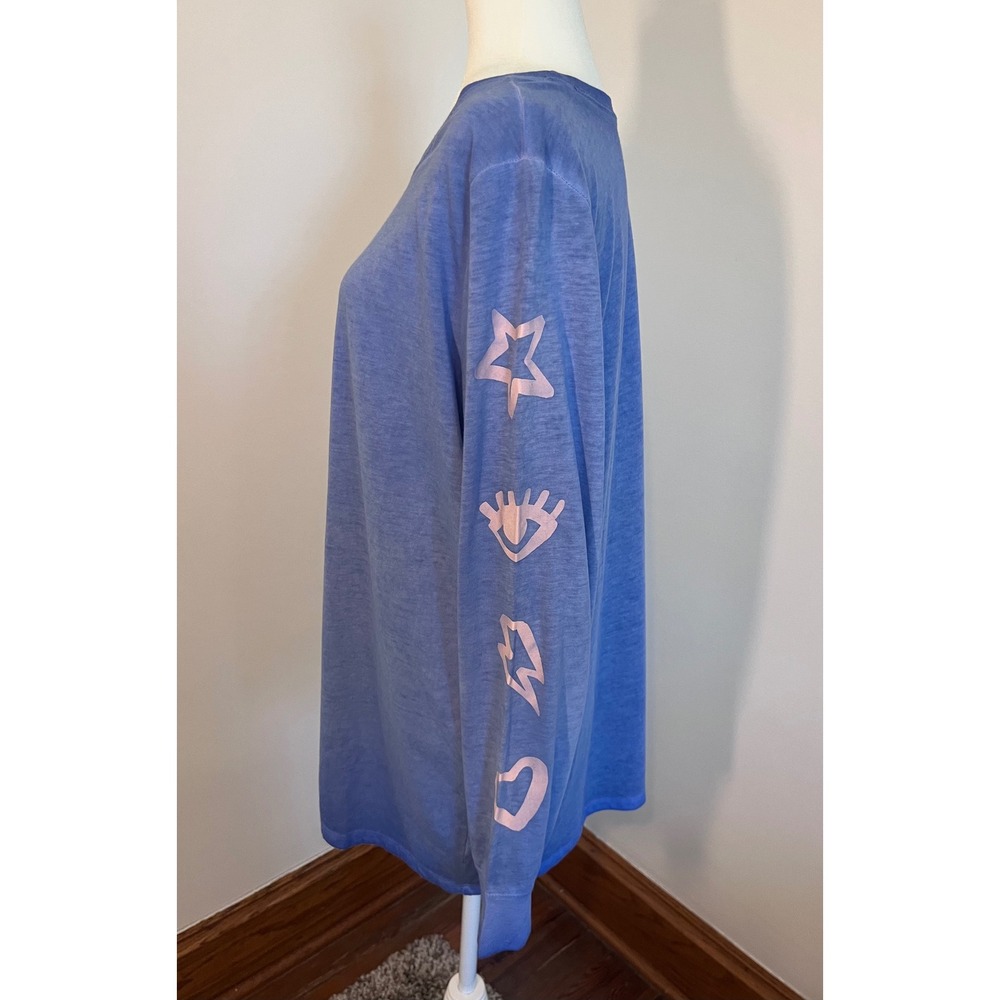 Torrid Graphic Long Sleeve Tee Women 2X Blue Pink Star Heart Lightning Bolt Slub